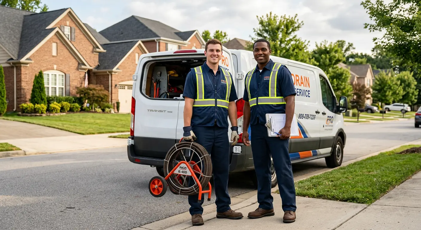 Sewer and drain service team with equipment ready for work in Northchase