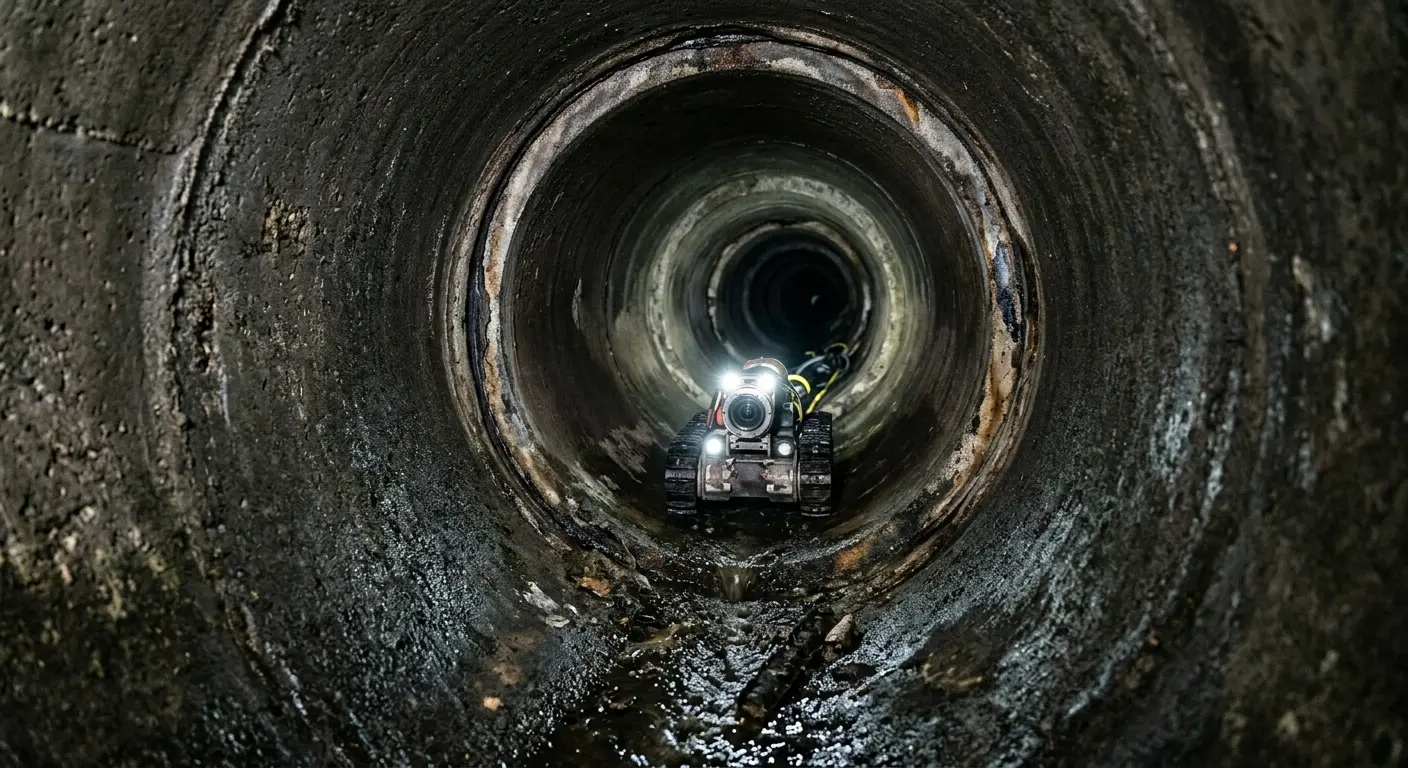 Robotic sewer camera inspecting pipe interior for Sewer Line Cleaning in Northchase